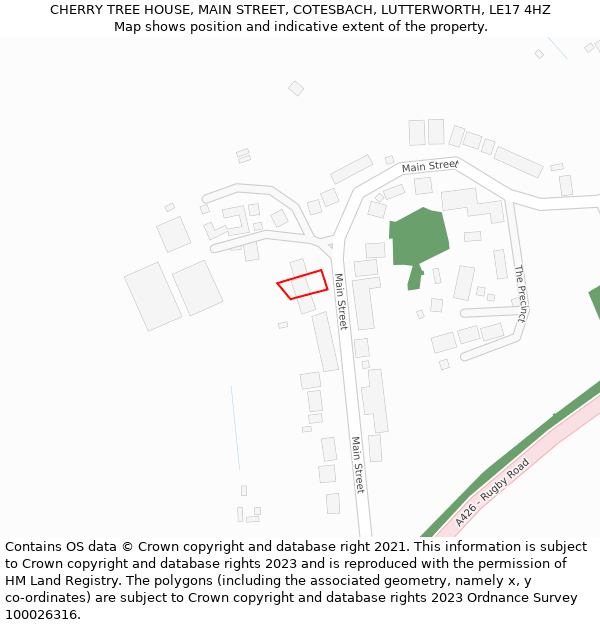 CHERRY TREE HOUSE, MAIN STREET, COTESBACH, LUTTERWORTH, LE17 4HZ: Location map and indicative extent of plot