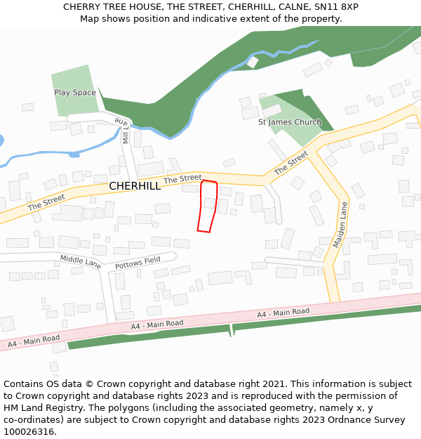 CHERRY TREE HOUSE, THE STREET, CHERHILL, CALNE, SN11 8XP: Location map and indicative extent of plot