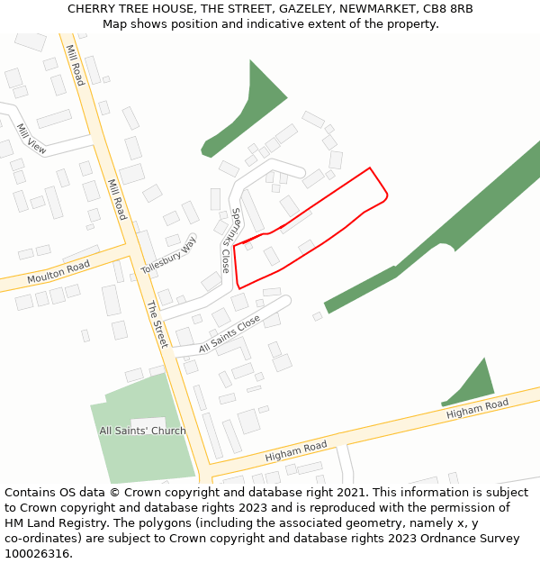 CHERRY TREE HOUSE, THE STREET, GAZELEY, NEWMARKET, CB8 8RB: Location map and indicative extent of plot