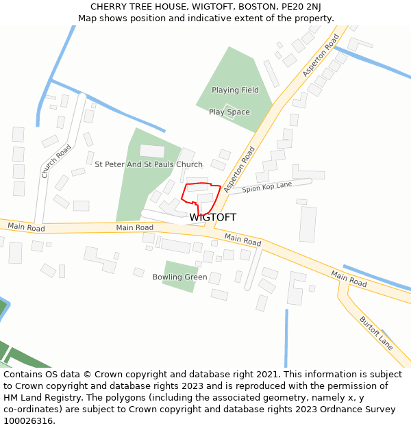 CHERRY TREE HOUSE, WIGTOFT, BOSTON, PE20 2NJ: Location map and indicative extent of plot