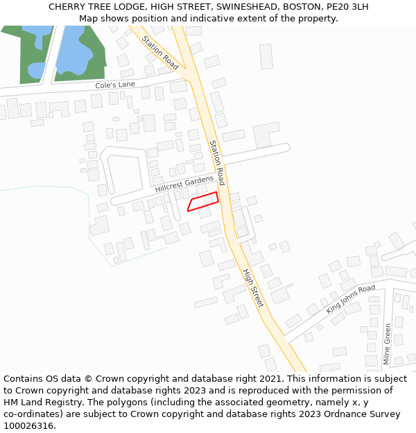 CHERRY TREE LODGE, HIGH STREET, SWINESHEAD, BOSTON, PE20 3LH: Location map and indicative extent of plot