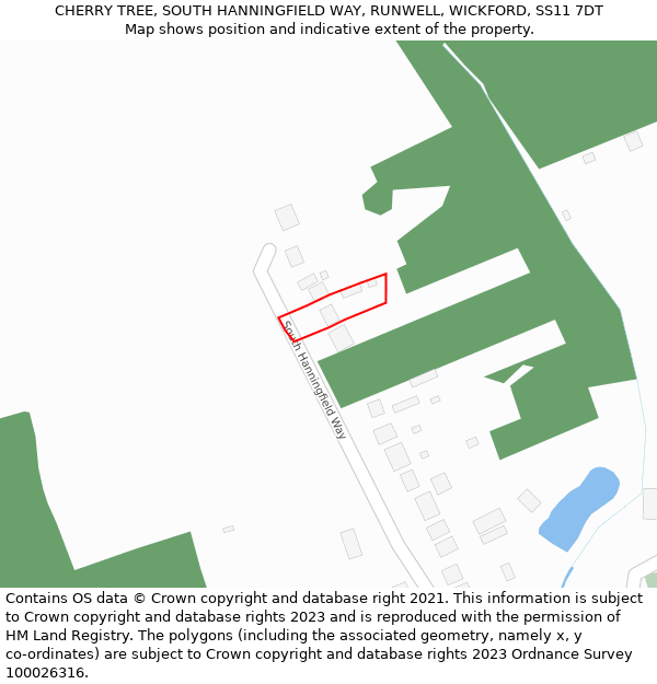 CHERRY TREE, SOUTH HANNINGFIELD WAY, RUNWELL, WICKFORD, SS11 7DT: Location map and indicative extent of plot