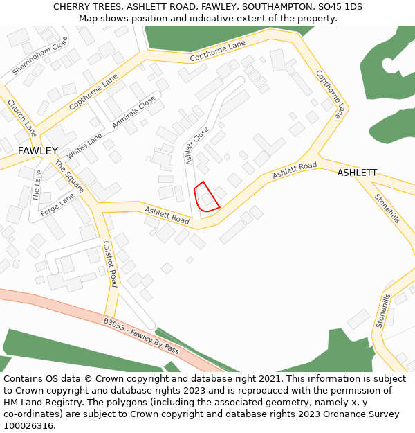CHERRY TREES, ASHLETT ROAD, FAWLEY, SOUTHAMPTON, SO45 1DS: Location map and indicative extent of plot