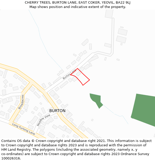 CHERRY TREES, BURTON LANE, EAST COKER, YEOVIL, BA22 9LJ: Location map and indicative extent of plot