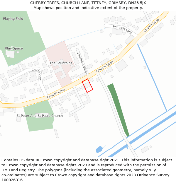 CHERRY TREES, CHURCH LANE, TETNEY, GRIMSBY, DN36 5JX: Location map and indicative extent of plot