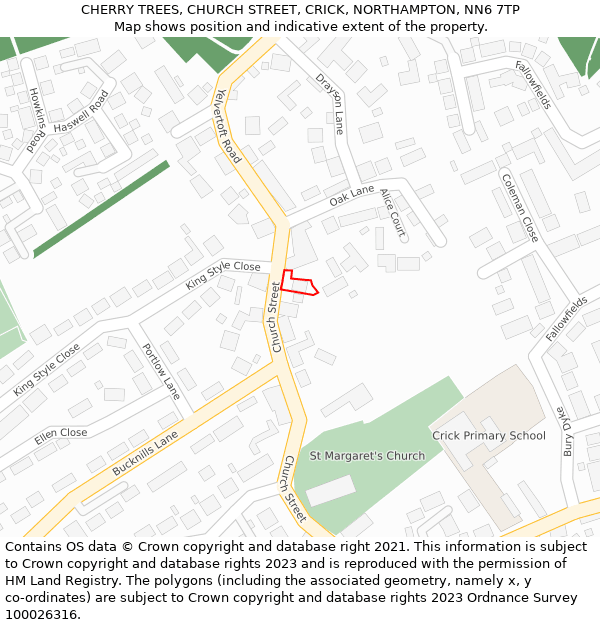 CHERRY TREES, CHURCH STREET, CRICK, NORTHAMPTON, NN6 7TP: Location map and indicative extent of plot