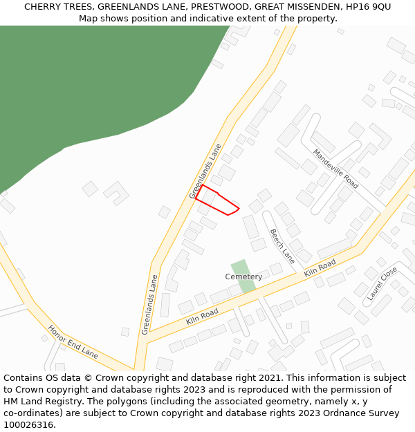 CHERRY TREES, GREENLANDS LANE, PRESTWOOD, GREAT MISSENDEN, HP16 9QU: Location map and indicative extent of plot