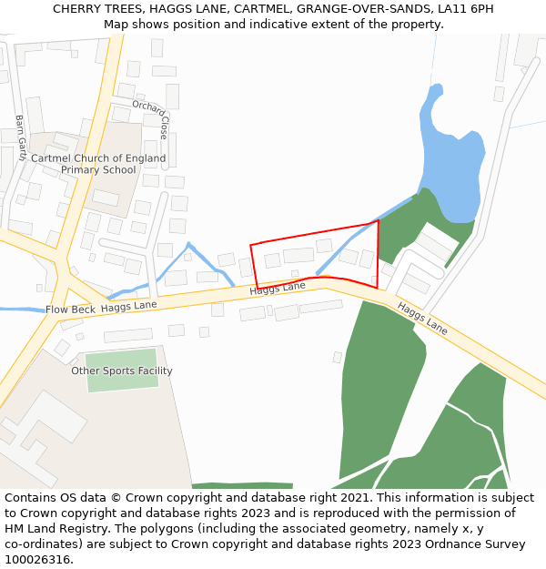 CHERRY TREES, HAGGS LANE, CARTMEL, GRANGE-OVER-SANDS, LA11 6PH: Location map and indicative extent of plot