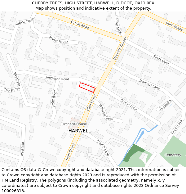 CHERRY TREES, HIGH STREET, HARWELL, DIDCOT, OX11 0EX: Location map and indicative extent of plot