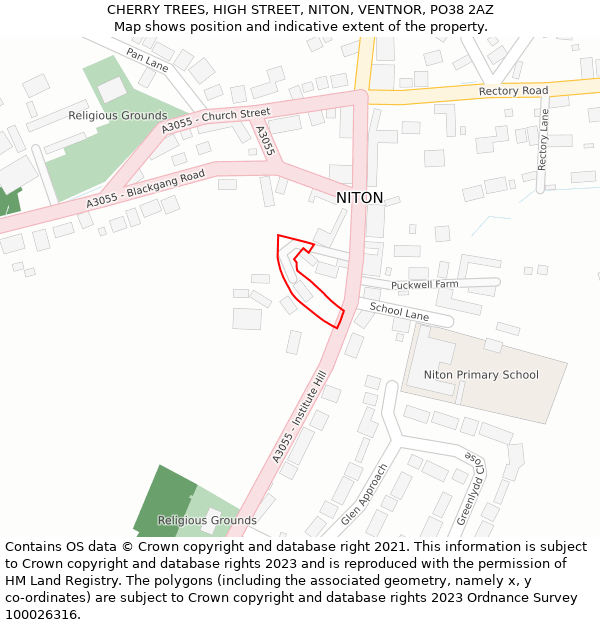 CHERRY TREES, HIGH STREET, NITON, VENTNOR, PO38 2AZ: Location map and indicative extent of plot