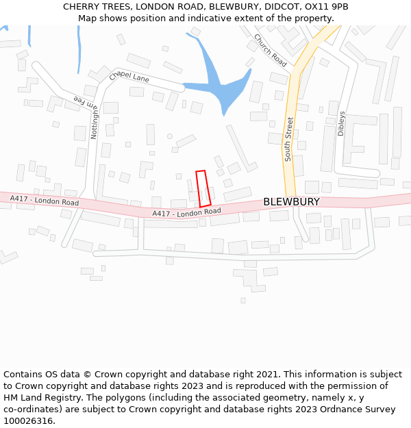 CHERRY TREES, LONDON ROAD, BLEWBURY, DIDCOT, OX11 9PB: Location map and indicative extent of plot