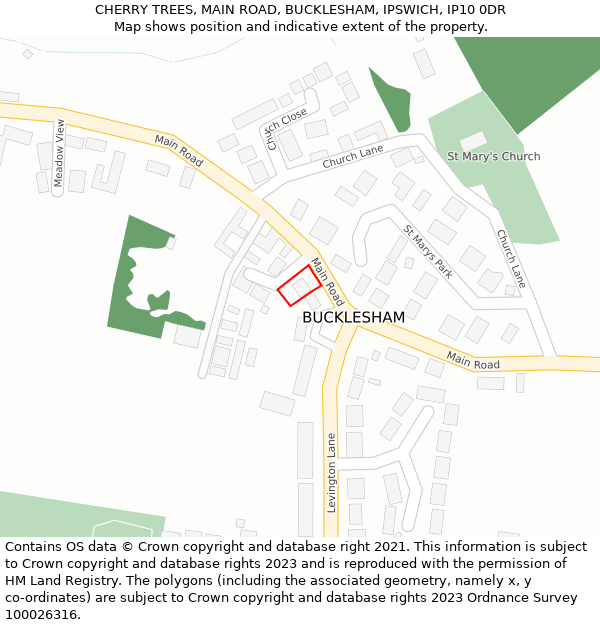 CHERRY TREES, MAIN ROAD, BUCKLESHAM, IPSWICH, IP10 0DR: Location map and indicative extent of plot
