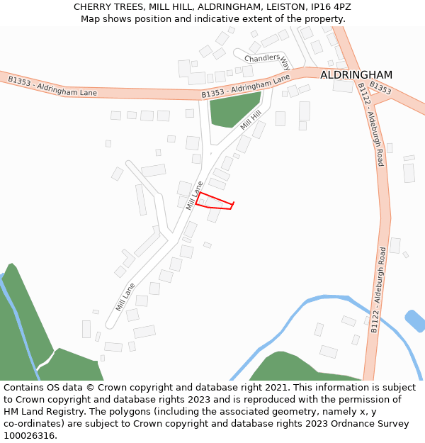 CHERRY TREES, MILL HILL, ALDRINGHAM, LEISTON, IP16 4PZ: Location map and indicative extent of plot