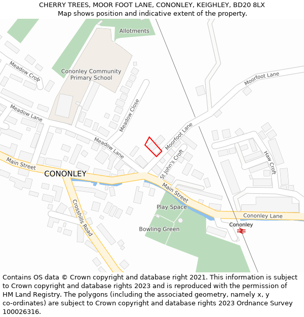 CHERRY TREES, MOOR FOOT LANE, CONONLEY, KEIGHLEY, BD20 8LX: Location map and indicative extent of plot