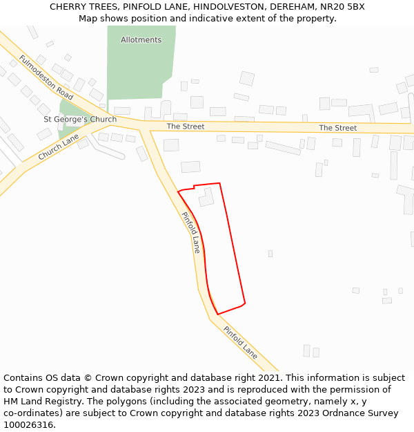 CHERRY TREES, PINFOLD LANE, HINDOLVESTON, DEREHAM, NR20 5BX: Location map and indicative extent of plot