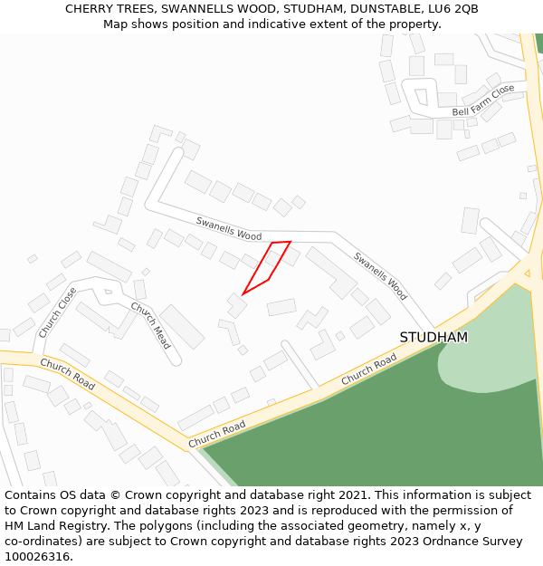 CHERRY TREES, SWANNELLS WOOD, STUDHAM, DUNSTABLE, LU6 2QB: Location map and indicative extent of plot