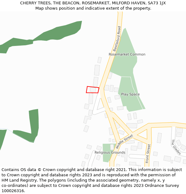 CHERRY TREES, THE BEACON, ROSEMARKET, MILFORD HAVEN, SA73 1JX: Location map and indicative extent of plot
