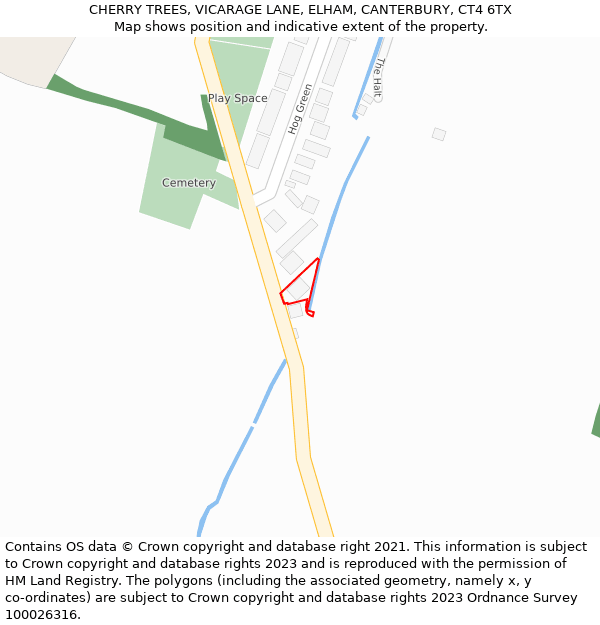 CHERRY TREES, VICARAGE LANE, ELHAM, CANTERBURY, CT4 6TX: Location map and indicative extent of plot