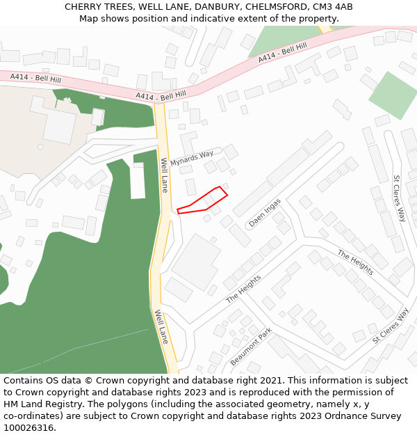 CHERRY TREES, WELL LANE, DANBURY, CHELMSFORD, CM3 4AB: Location map and indicative extent of plot