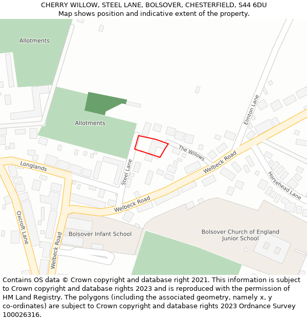 CHERRY WILLOW, STEEL LANE, BOLSOVER, CHESTERFIELD, S44 6DU: Location map and indicative extent of plot