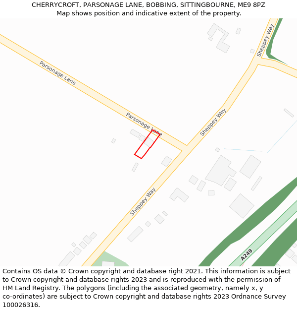 CHERRYCROFT, PARSONAGE LANE, BOBBING, SITTINGBOURNE, ME9 8PZ: Location map and indicative extent of plot