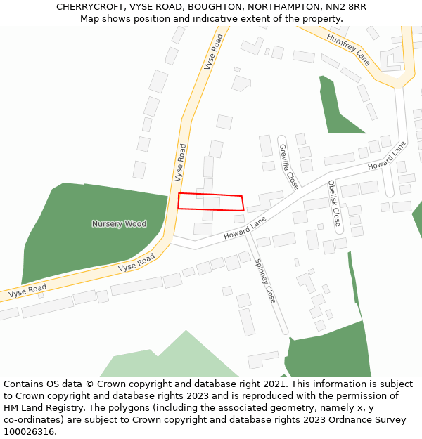 CHERRYCROFT, VYSE ROAD, BOUGHTON, NORTHAMPTON, NN2 8RR: Location map and indicative extent of plot