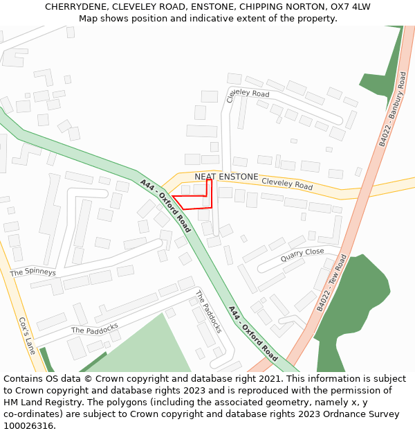 CHERRYDENE, CLEVELEY ROAD, ENSTONE, CHIPPING NORTON, OX7 4LW: Location map and indicative extent of plot