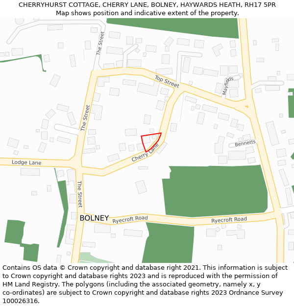 CHERRYHURST COTTAGE, CHERRY LANE, BOLNEY, HAYWARDS HEATH, RH17 5PR: Location map and indicative extent of plot