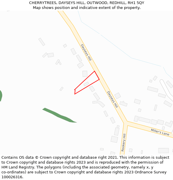 CHERRYTREES, DAYSEYS HILL, OUTWOOD, REDHILL, RH1 5QY: Location map and indicative extent of plot