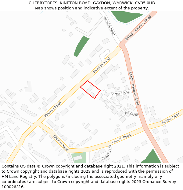 CHERRYTREES, KINETON ROAD, GAYDON, WARWICK, CV35 0HB: Location map and indicative extent of plot