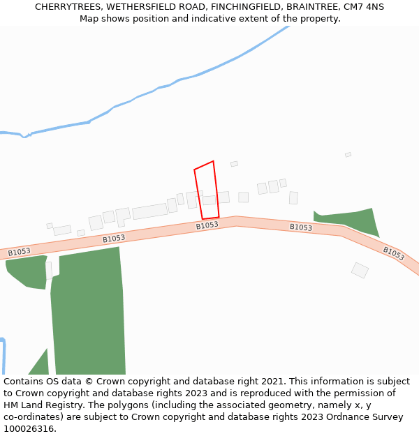 CHERRYTREES, WETHERSFIELD ROAD, FINCHINGFIELD, BRAINTREE, CM7 4NS: Location map and indicative extent of plot