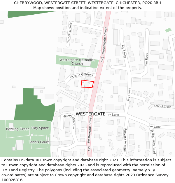 CHERRYWOOD, WESTERGATE STREET, WESTERGATE, CHICHESTER, PO20 3RH: Location map and indicative extent of plot