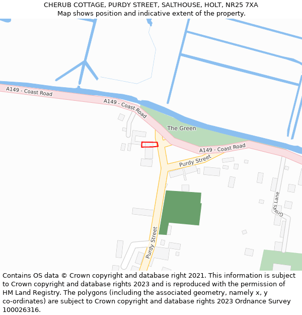 CHERUB COTTAGE, PURDY STREET, SALTHOUSE, HOLT, NR25 7XA: Location map and indicative extent of plot