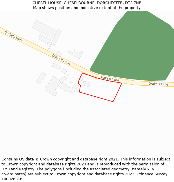CHESEL HOUSE, CHESELBOURNE, DORCHESTER, DT2 7NR: Location map and indicative extent of plot