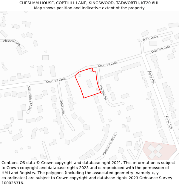 CHESHAM HOUSE, COPTHILL LANE, KINGSWOOD, TADWORTH, KT20 6HL: Location map and indicative extent of plot