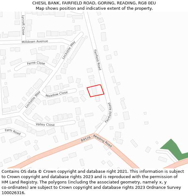CHESIL BANK, FAIRFIELD ROAD, GORING, READING, RG8 0EU: Location map and indicative extent of plot