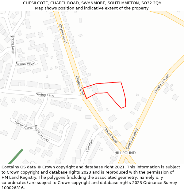 CHESILCOTE, CHAPEL ROAD, SWANMORE, SOUTHAMPTON, SO32 2QA: Location map and indicative extent of plot