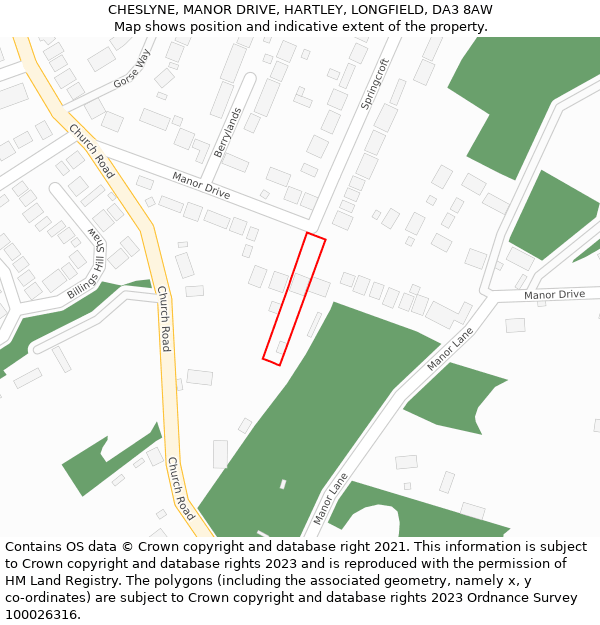CHESLYNE, MANOR DRIVE, HARTLEY, LONGFIELD, DA3 8AW: Location map and indicative extent of plot