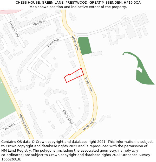 CHESS HOUSE, GREEN LANE, PRESTWOOD, GREAT MISSENDEN, HP16 0QA: Location map and indicative extent of plot