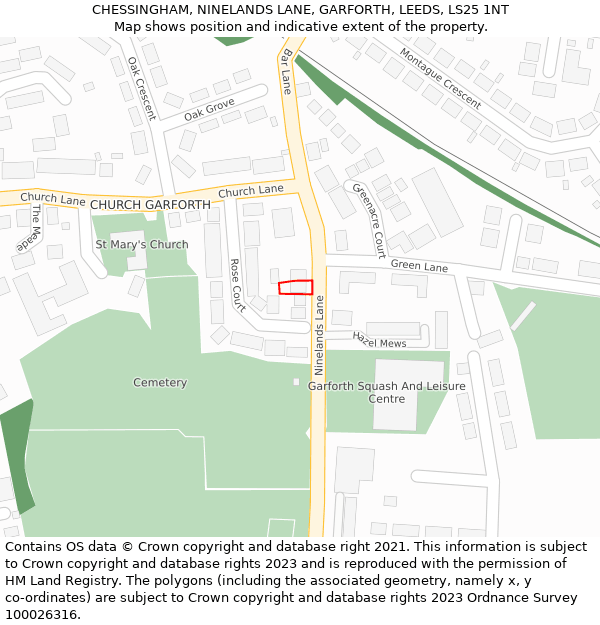 CHESSINGHAM, NINELANDS LANE, GARFORTH, LEEDS, LS25 1NT: Location map and indicative extent of plot