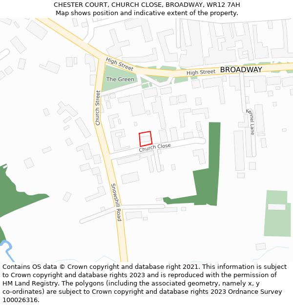 CHESTER COURT, CHURCH CLOSE, BROADWAY, WR12 7AH: Location map and indicative extent of plot