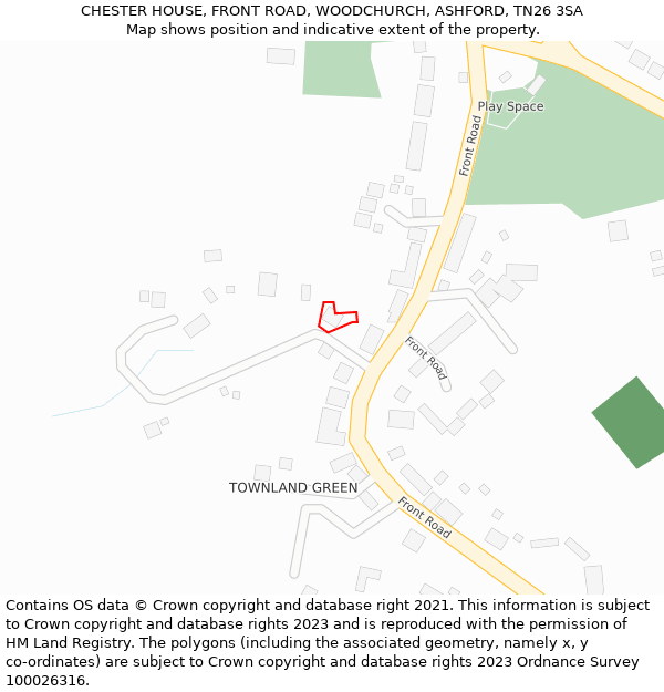 CHESTER HOUSE, FRONT ROAD, WOODCHURCH, ASHFORD, TN26 3SA: Location map and indicative extent of plot