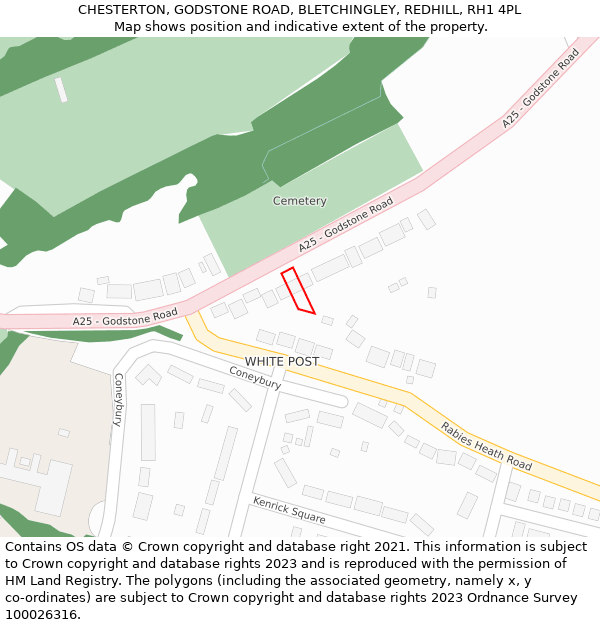 CHESTERTON, GODSTONE ROAD, BLETCHINGLEY, REDHILL, RH1 4PL: Location map and indicative extent of plot