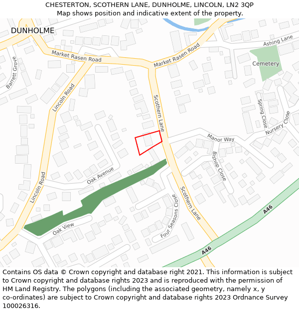 CHESTERTON, SCOTHERN LANE, DUNHOLME, LINCOLN, LN2 3QP: Location map and indicative extent of plot