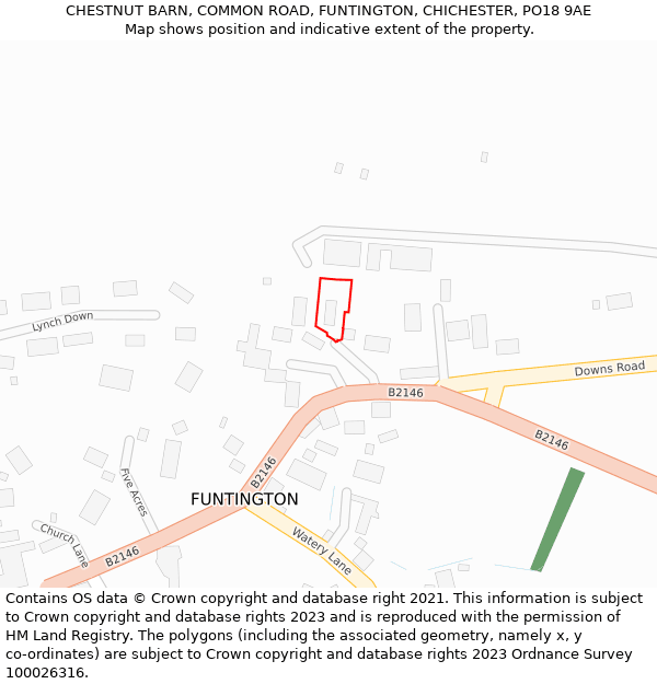 CHESTNUT BARN, COMMON ROAD, FUNTINGTON, CHICHESTER, PO18 9AE: Location map and indicative extent of plot