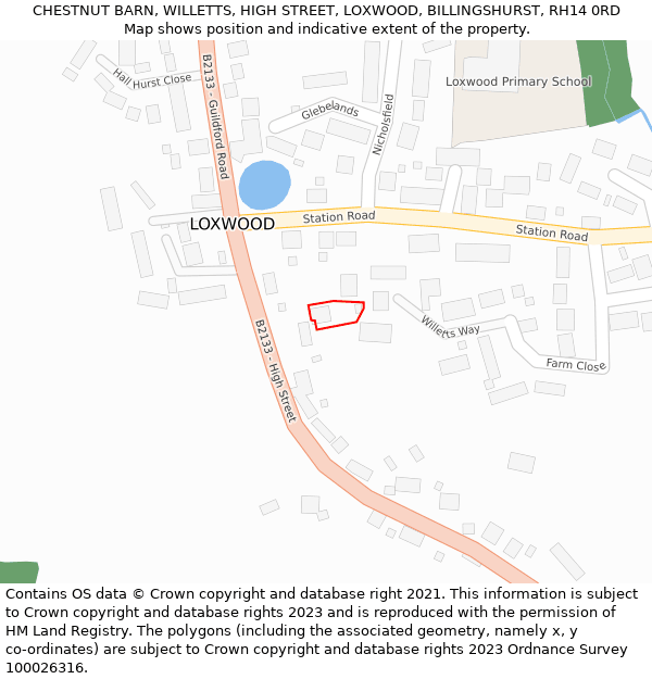 CHESTNUT BARN, WILLETTS, HIGH STREET, LOXWOOD, BILLINGSHURST, RH14 0RD: Location map and indicative extent of plot