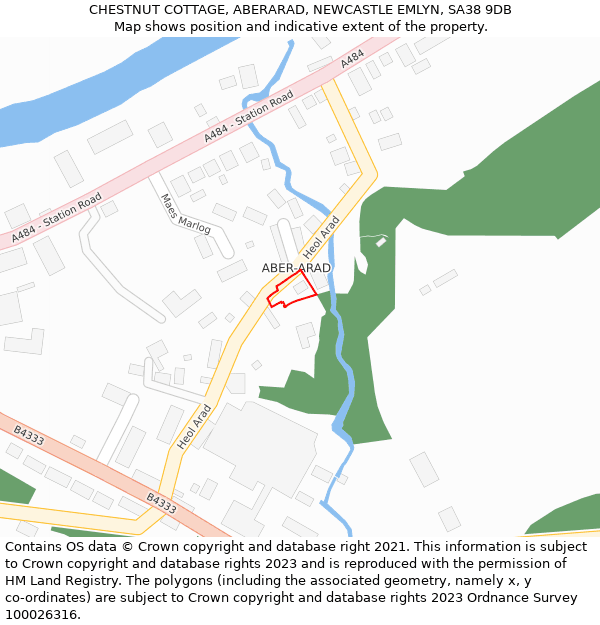 CHESTNUT COTTAGE, ABERARAD, NEWCASTLE EMLYN, SA38 9DB: Location map and indicative extent of plot