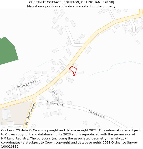 CHESTNUT COTTAGE, BOURTON, GILLINGHAM, SP8 5BJ: Location map and indicative extent of plot