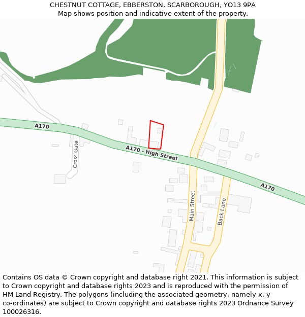 CHESTNUT COTTAGE, EBBERSTON, SCARBOROUGH, YO13 9PA: Location map and indicative extent of plot