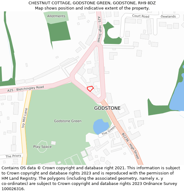 CHESTNUT COTTAGE, GODSTONE GREEN, GODSTONE, RH9 8DZ: Location map and indicative extent of plot